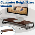 Wood and Metal Desktop Monitor Stand Riser with Hidden Storage for Home Office