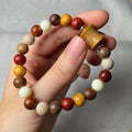 Wood Bead Stretch Bracelet with Carved Bamboo Centre - Brown Mix - view 5