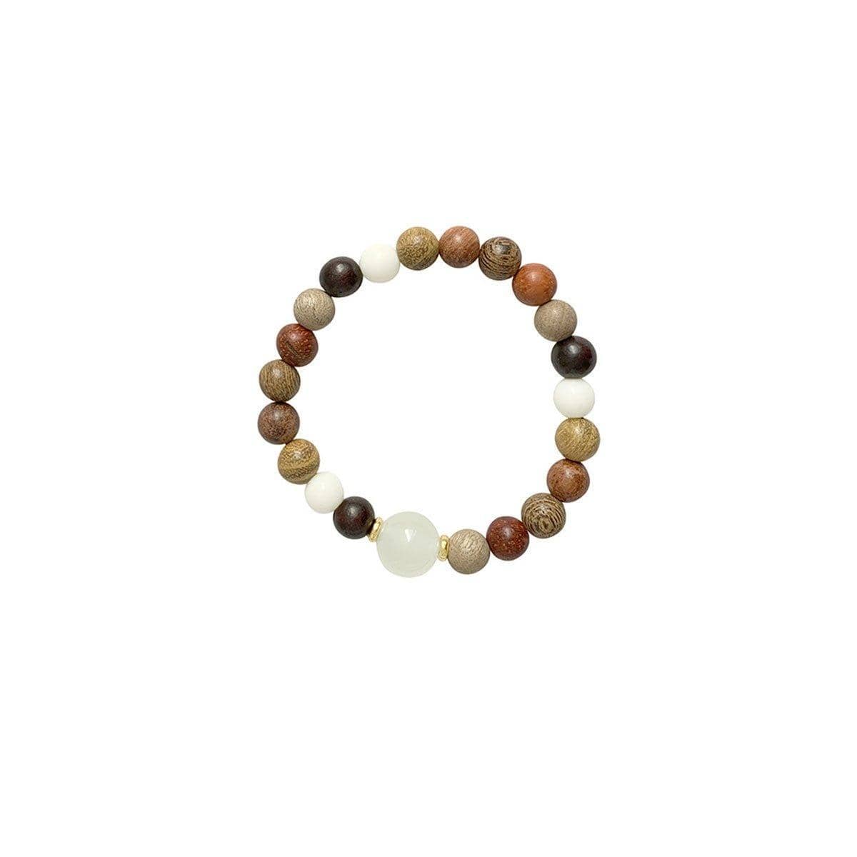 Wood Bead Stretch Bracelet with Cream Accents - Brown Mix