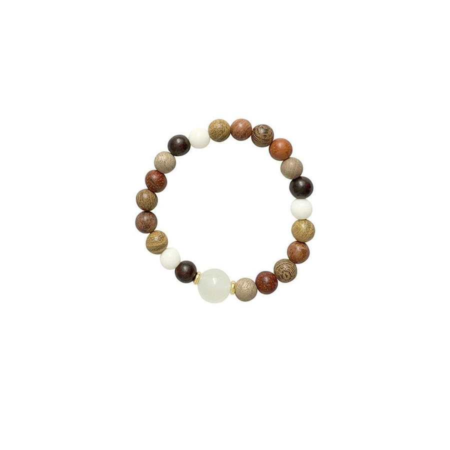 Wood Bead Stretch Bracelet with Cream Accents - Brown Mix