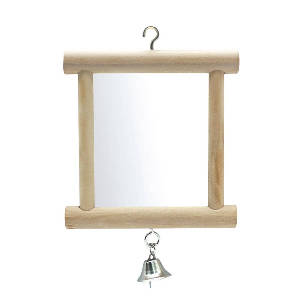 Wood Bird Mirror with Bell Hanging Toy for Parrot and Budgie Cage - view 2
