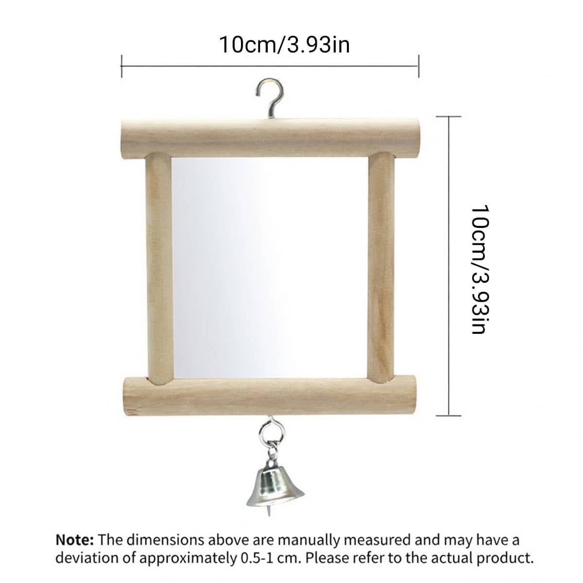 Wood Bird Mirror with Bell Hanging Toy for Parrot and Budgie Cage - view 3