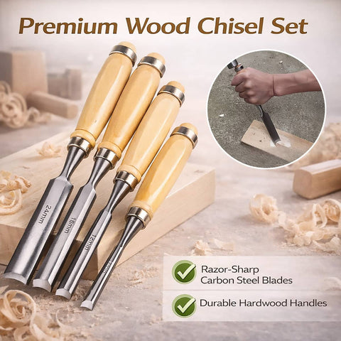 Wood Carving Chisel Set 4 Piece Half Round Gouge Woodworking Tools