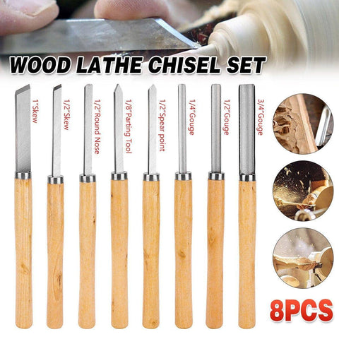 Wood Lathe Chisel Set, High-Carbon Steel, 8 Pieces