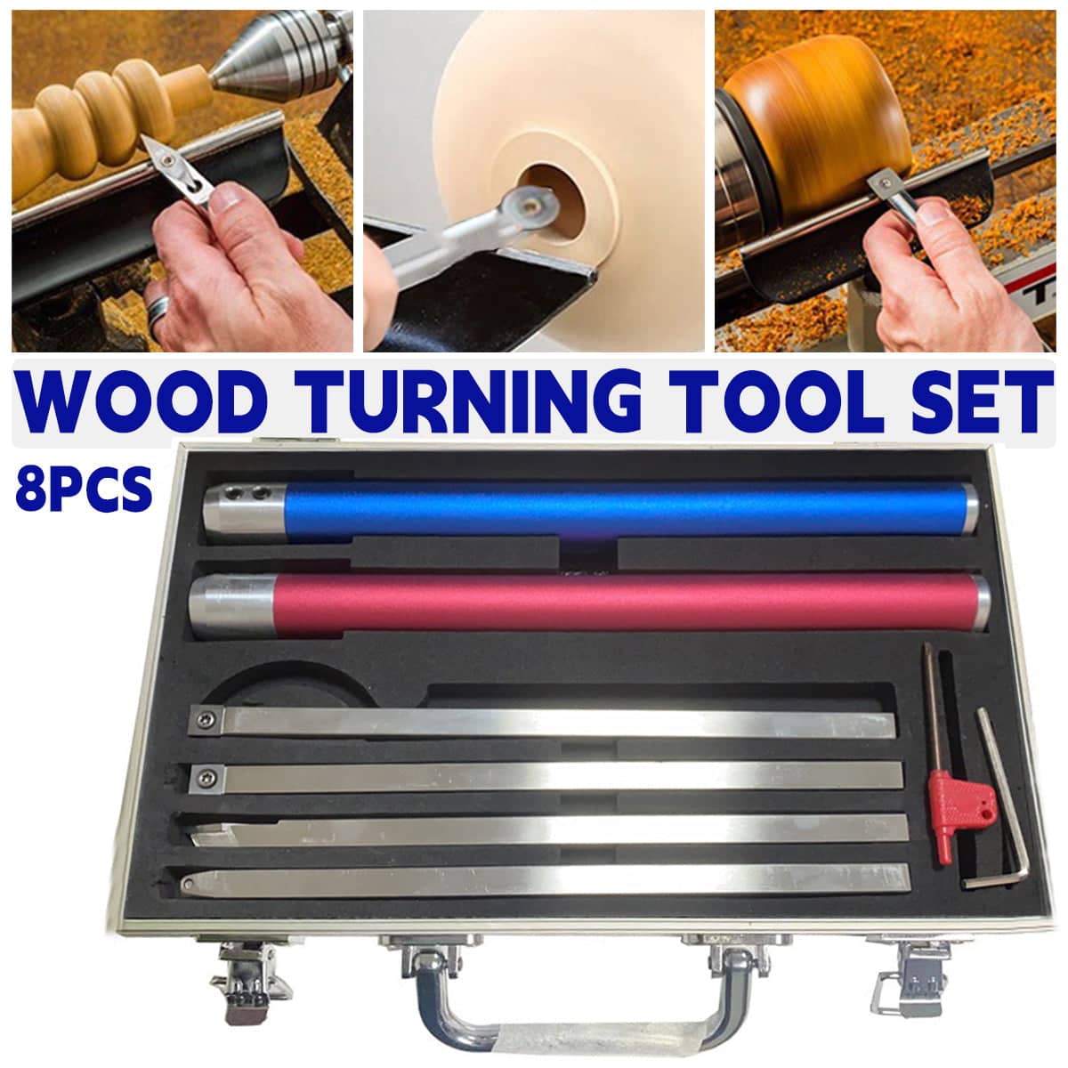 Wood Lathe Turning Tool Set 8 Piece High Speed Steel for Woodworking Craft and DIY
