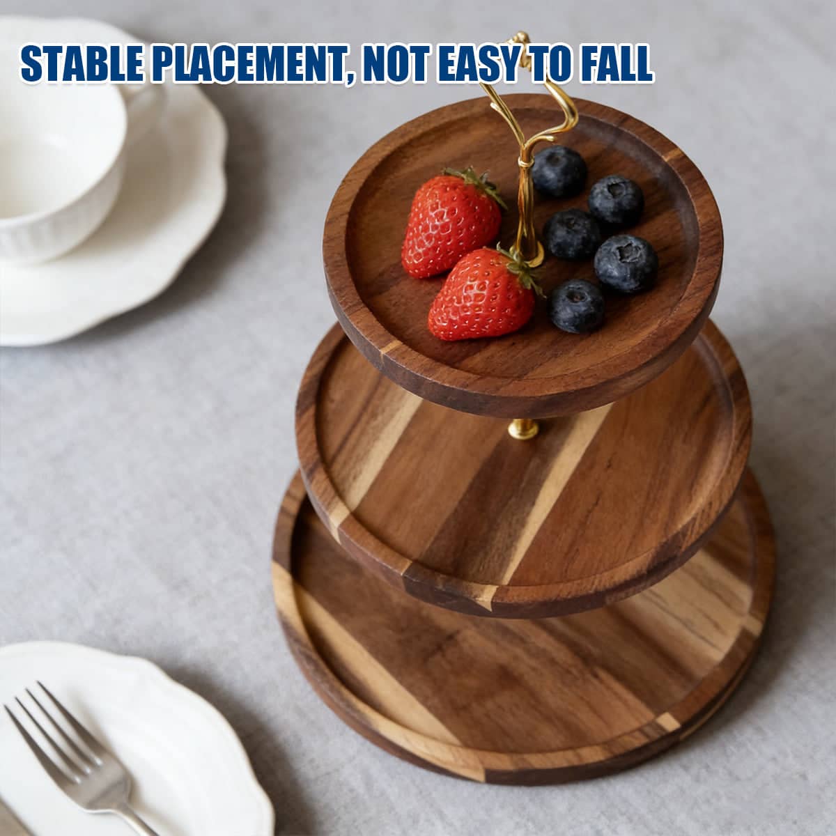 Wooden 3 Tier Cake Stand - Rustic European Style Dessert Tray Server - view 5