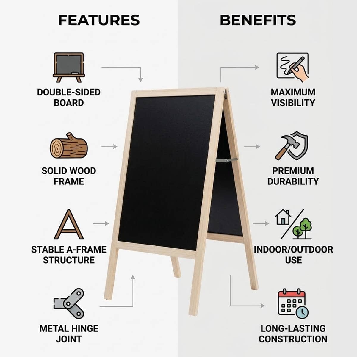 Wooden A Frame Chalkboard Menu Display Board 95 x 53 cm Foldable - view 5