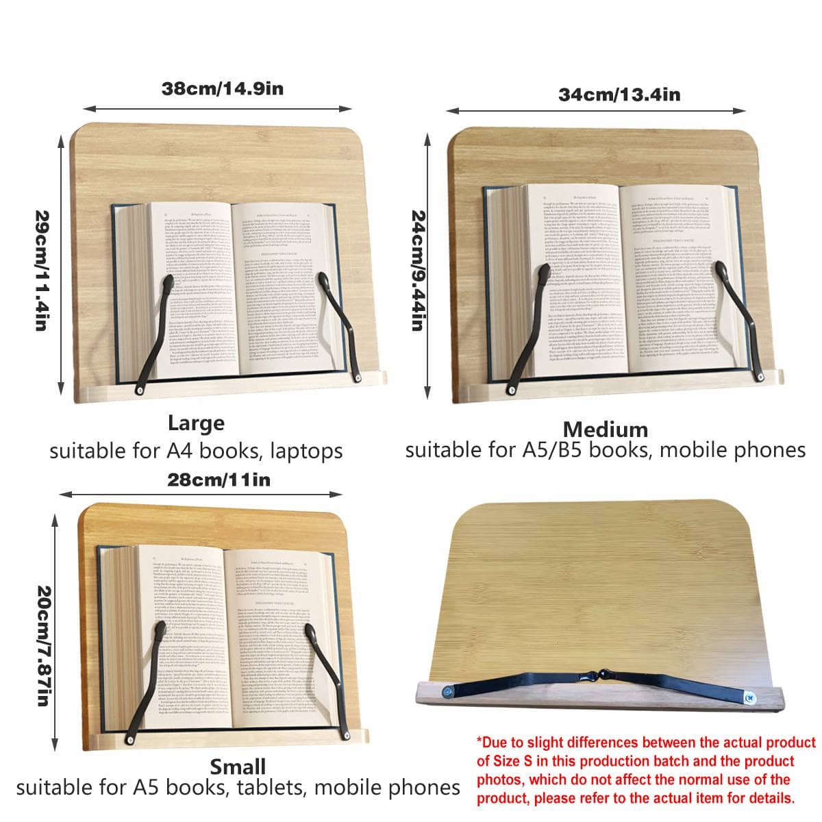 Wooden Adjustable Reading Stand Multifunctional Book Holder for Desk - Small 28 x 20 cm - view 4