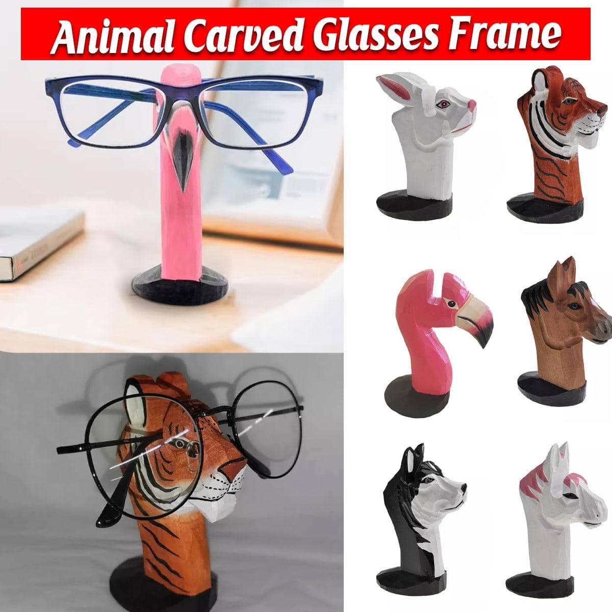 Wooden Animal Eyeglasses Holder - White Rabbit - view 2