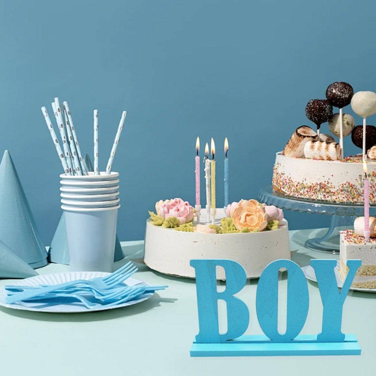 Wooden Baby Shower Boy and Girl Letter Centrepiece Set - Blue and Pink, 20 x 11 x 4 cm - view 4