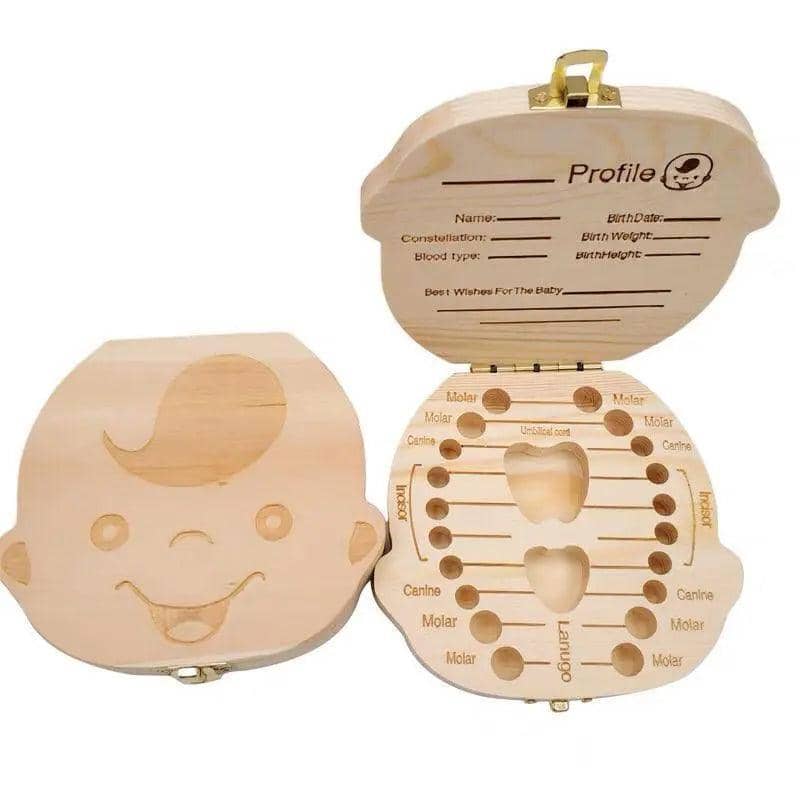 Wooden Baby Tooth Box Keepsake Organiser for Milk Teeth and Baby Hair - Boy Design - view 5