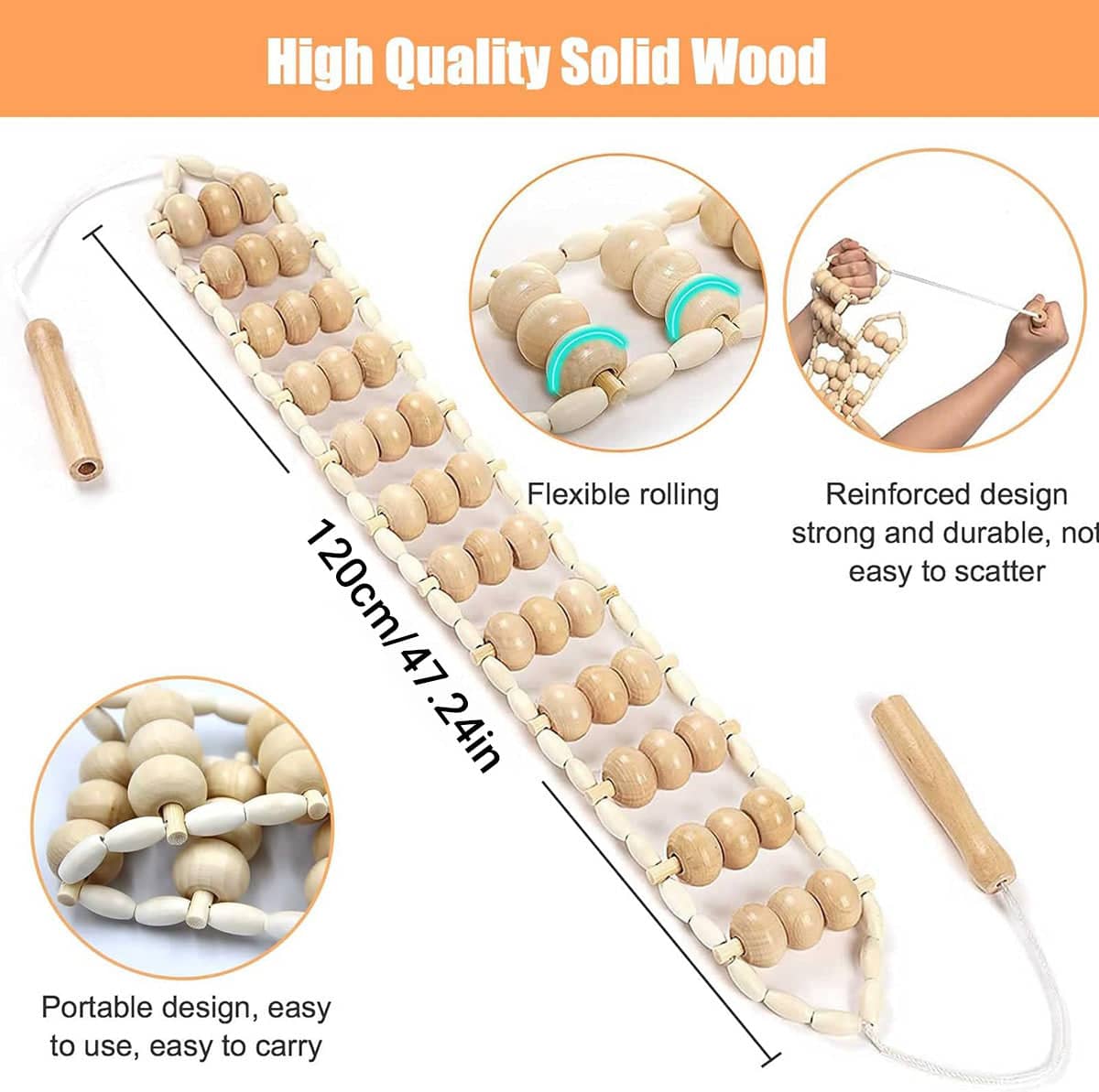 Wooden Back Massage Roller Rope for Neck, Shoulders, Waist and Legs - view 3