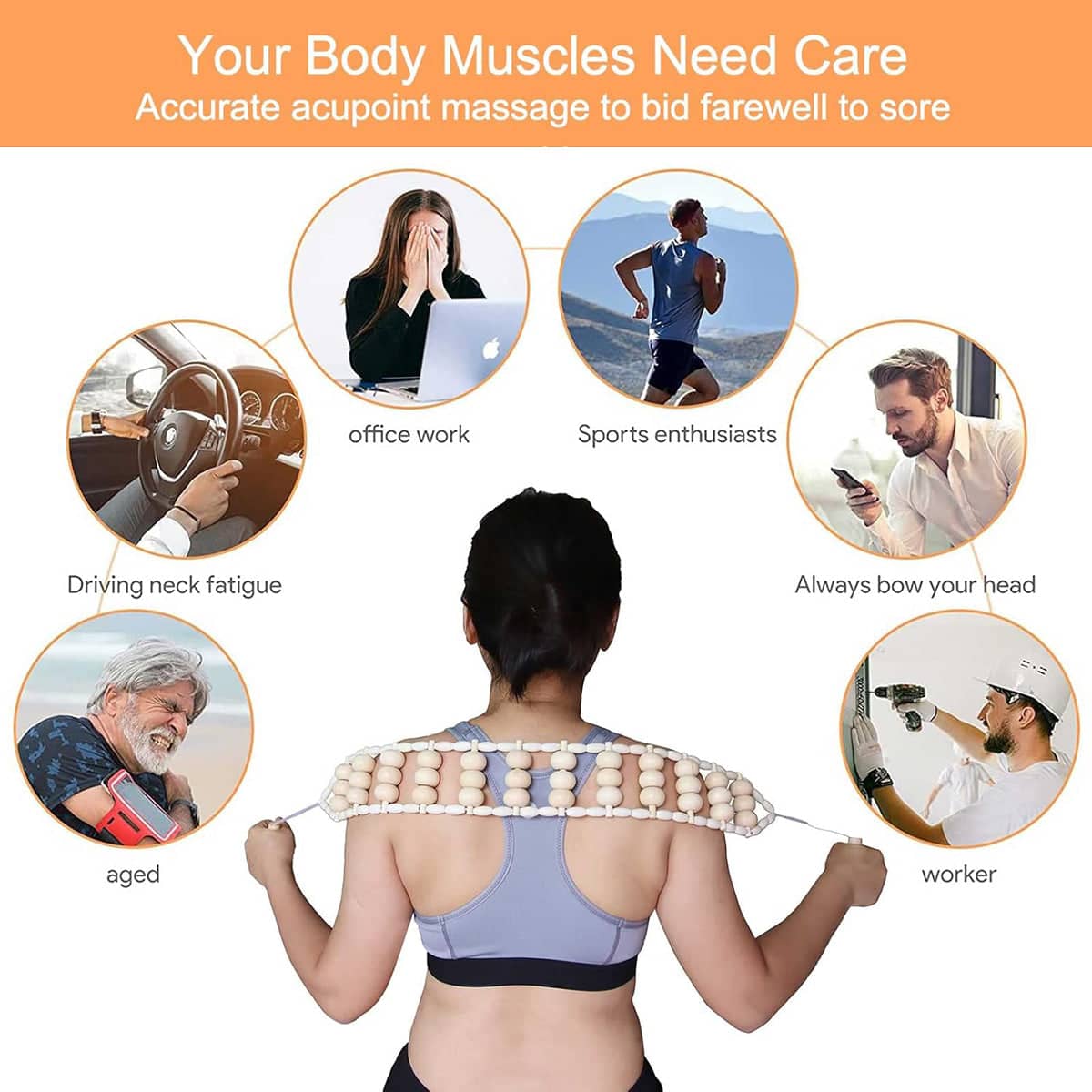 Wooden Back Massage Roller Rope for Neck, Shoulders, Waist and Legs - view 4