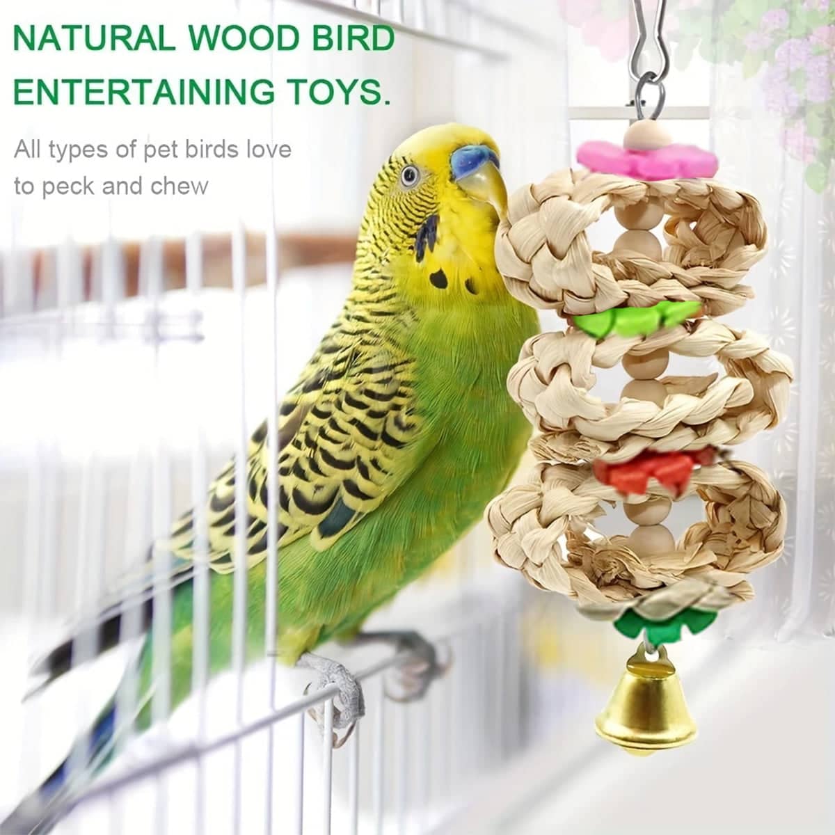 Wooden Bird Chew Toys 9 Piece Set with Swing and Hanging Bridge for Parrots - view 5