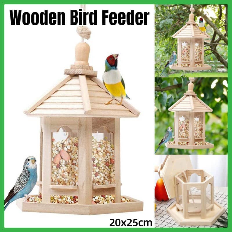 Wooden Bird Feeder Pavilion Style Birdhouse, Weatherproof for Garden and Outdoor Use