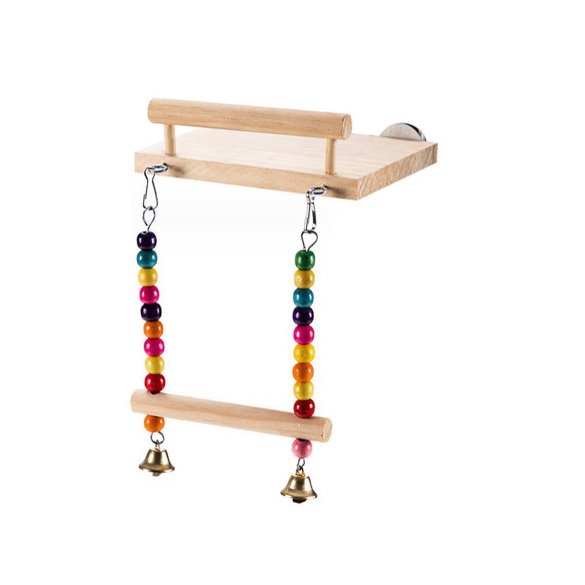 Wooden Bird Perch Platform Swing Toy - Bead Swing with Bells