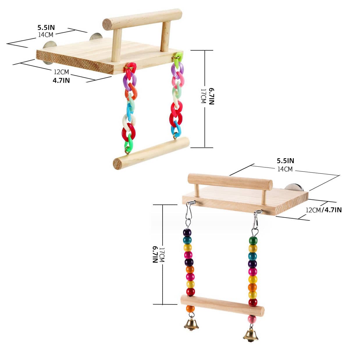 Wooden Bird Perch Platform Swing Toy - Bead Swing with Bells - view 4