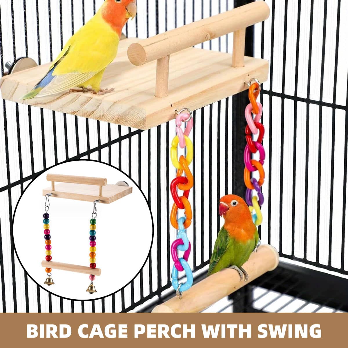 Wooden Bird Perch Platform Swing Toy - Chain Swing - view 2