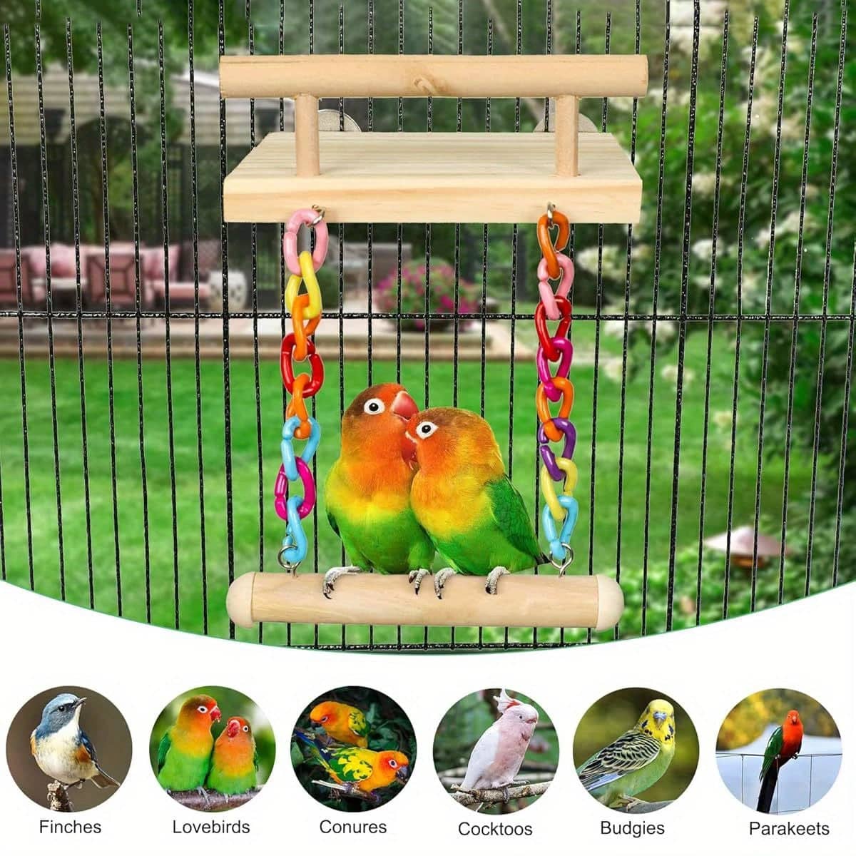 Wooden Bird Perch Platform Swing Toy - Chain Swing - view 5