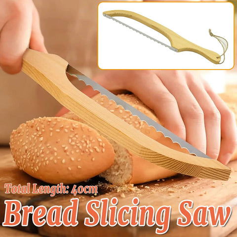 Wooden Bread Slicing Saw for Homemade Bread and Baguettes, Manual Kitchen Tool, 40 cm