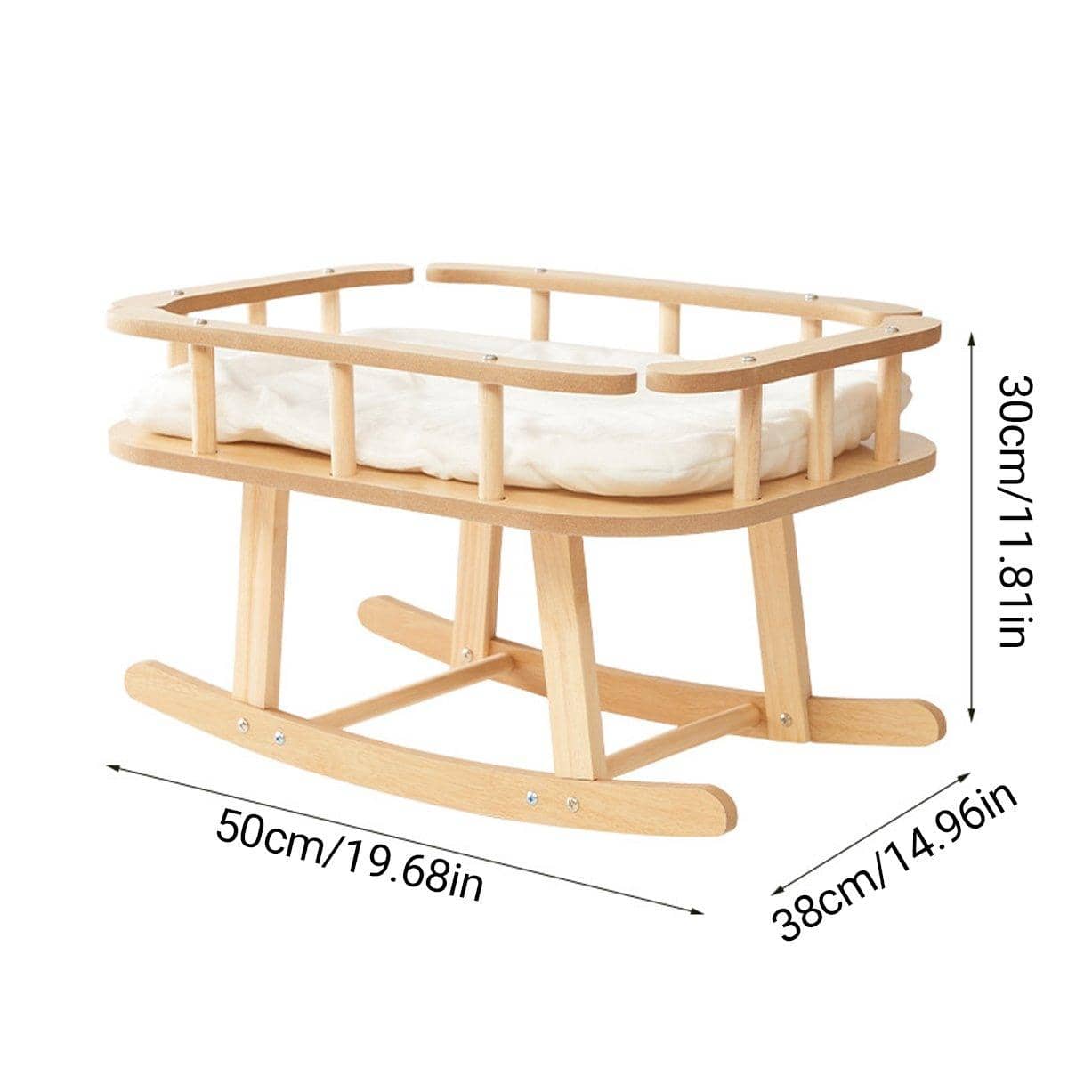 Wooden Cat Rocking Bed with Breathable Cushion, White - view 3