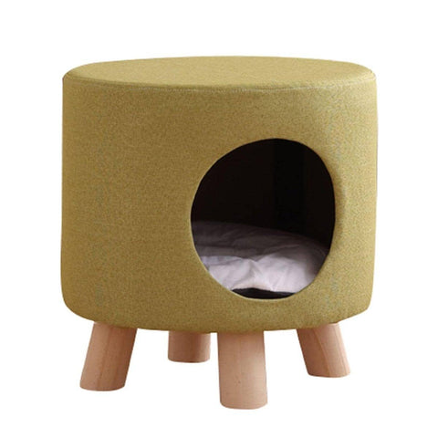 Wooden Cat Stool House - Olive Green, 34 x 35 cm