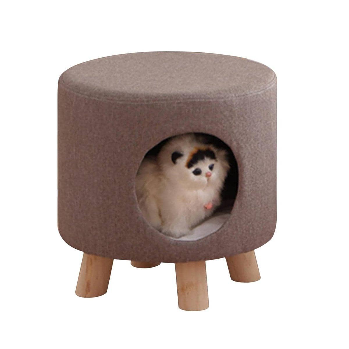 Wooden Cat Stool House - Taupe, 34 x 35 cm