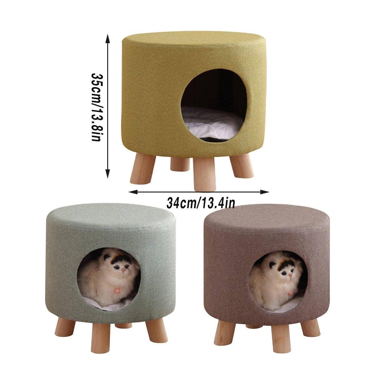 Wooden Cat Stool House - Taupe, 34 x 35 cm - view 4
