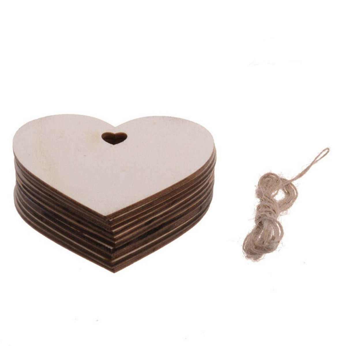 Wooden Christmas Hanging Ornaments for DIY Crafts, 10 Pack - Heart