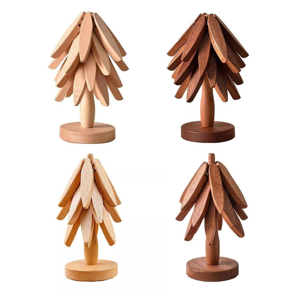 Wooden Christmas Tree Trivet for Hot Dishes - Beige, Pack of 3 - view 3