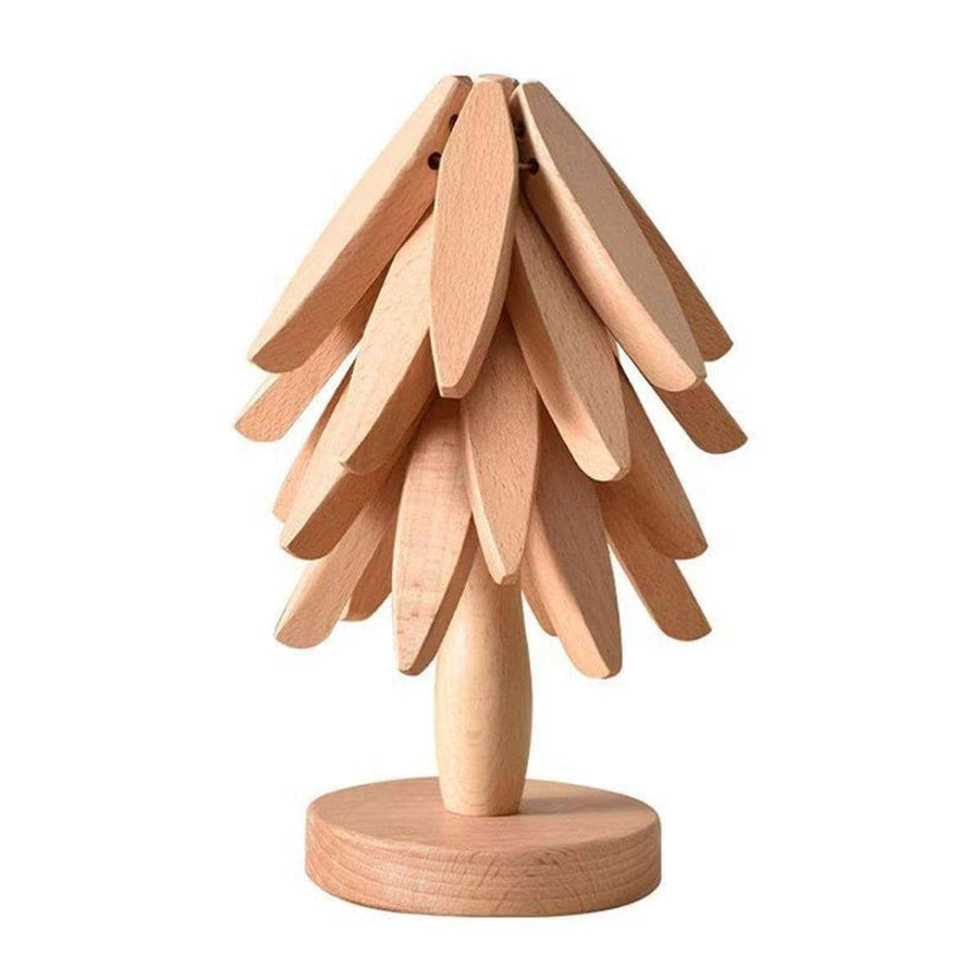 Wooden Christmas Tree Trivet for Hot Dishes - Beige, Pack of 4