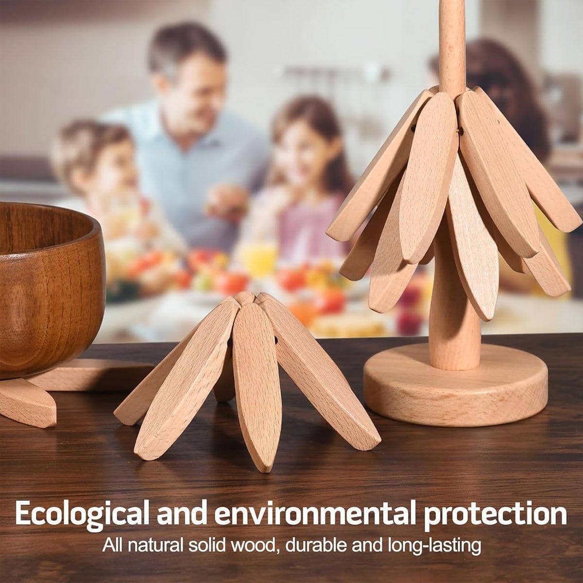 Wooden Christmas Tree Trivet for Hot Dishes - Beige, Pack of 4 - view 5