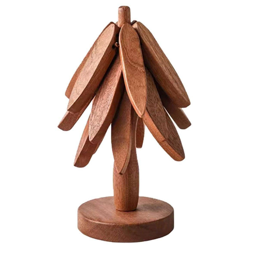 Wooden Christmas Tree Trivet for Hot Dishes - Brown, Pack of 3
