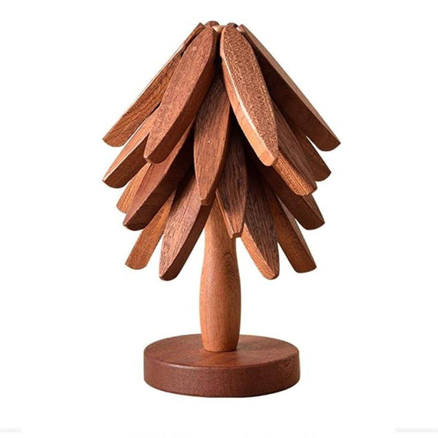 Wooden Christmas Tree Trivet for Hot Dishes - Brown, Pack of 4