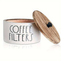 Wooden Coffee Filter Storage Box with Lid - White
