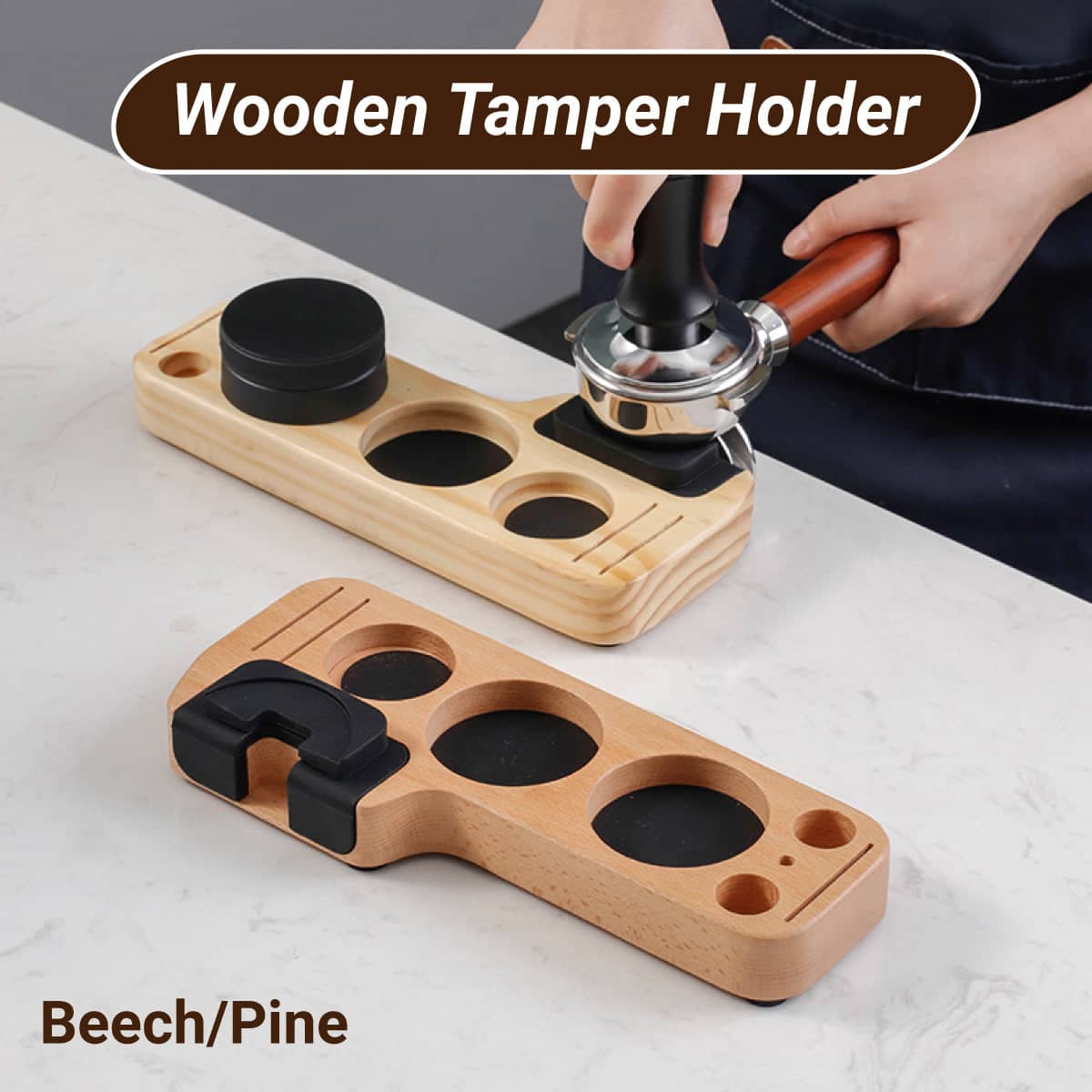 Wooden Coffee Tamper Holder with Anti-Slip Base - Beech - view 2