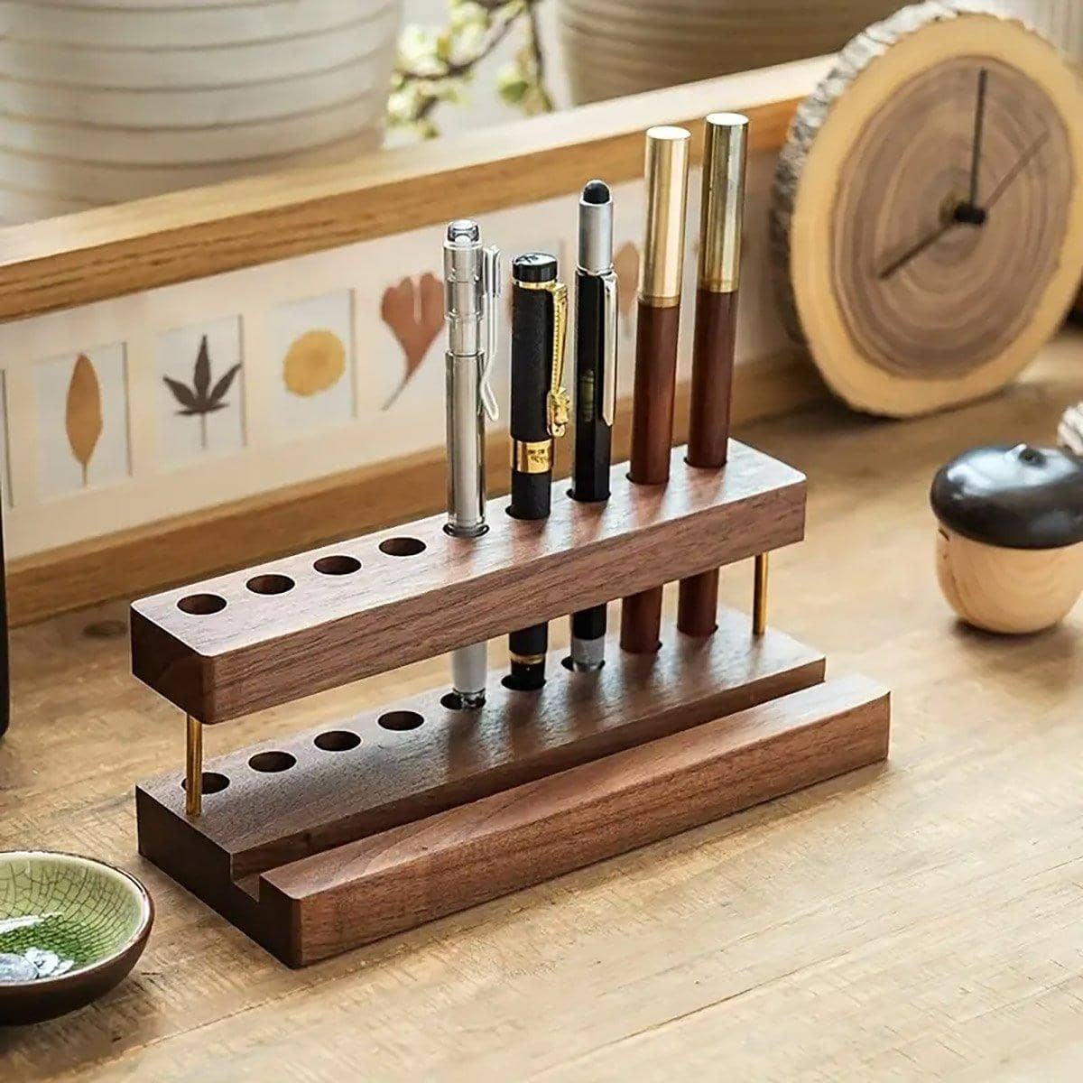 Wooden Desktop Organiser Knife Rack and Phone Stand - Natural Wood - view 5