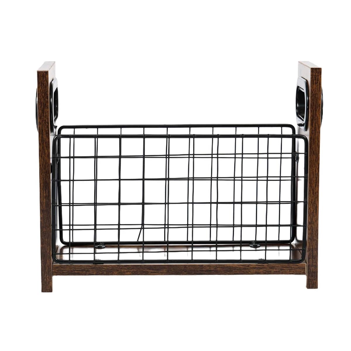 Wooden Desktop Storage Basket with Wire Grid - Rustic 29 x 12 x 23 cm - view 2