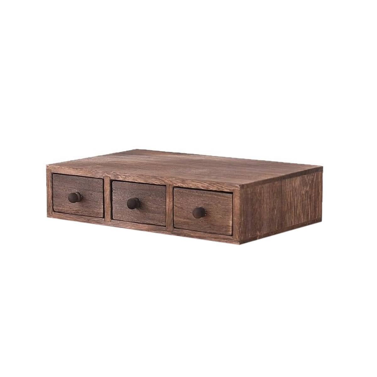 Wooden Desktop Storage Box with Three Drawers, Riser Organiser for Office Supplies - view 2