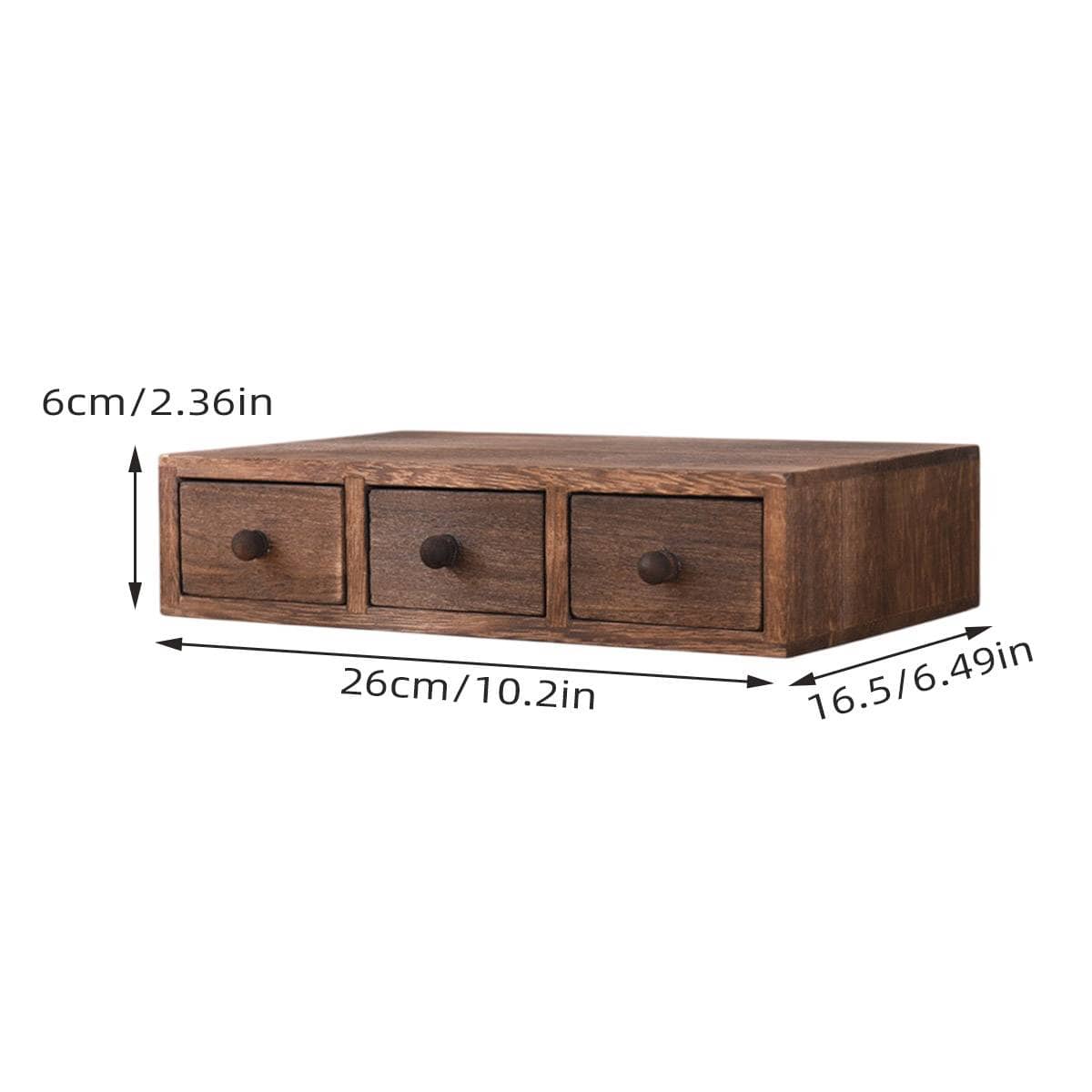 Wooden Desktop Storage Box with Three Drawers, Riser Organiser for Office Supplies - view 3