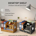 Wooden Desktop Storage Rack with File Slots and Drawer - Wood Grain - view 2