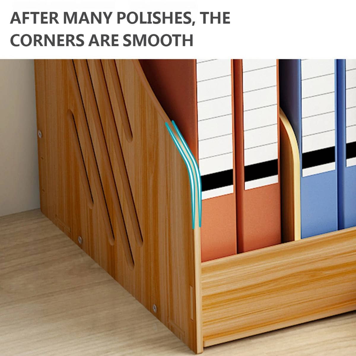 Wooden Desktop Storage Rack with File Slots and Drawer - Wood Grain - view 5