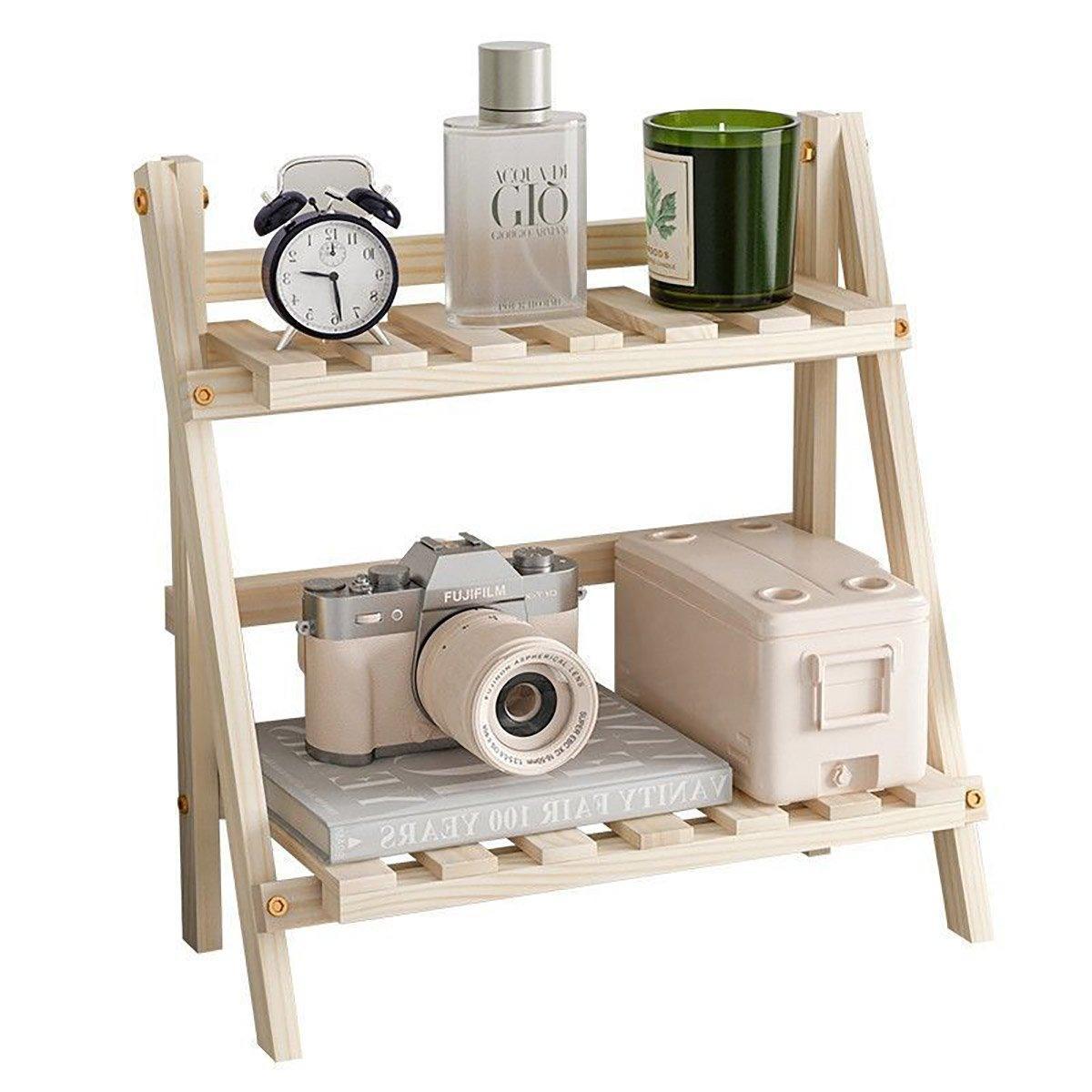 Wooden Double-Layer Desktop Storage Rack - 33 x 17.5 x 34.8 cm - view 2