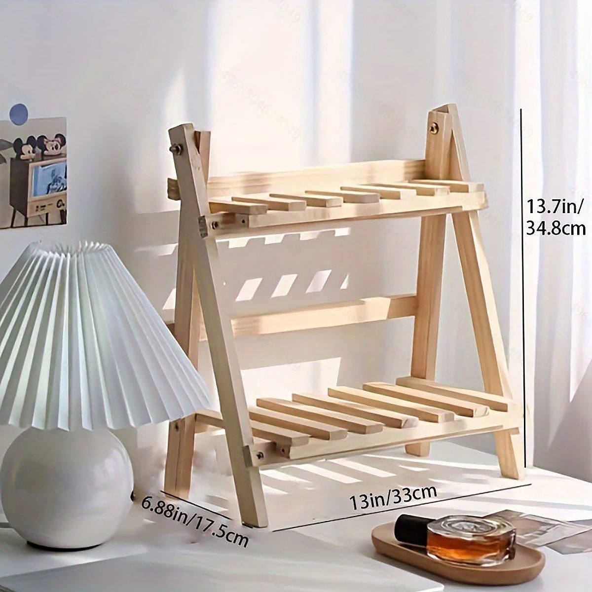 Wooden Double-Layer Desktop Storage Rack - 33 x 17.5 x 34.8 cm - view 3