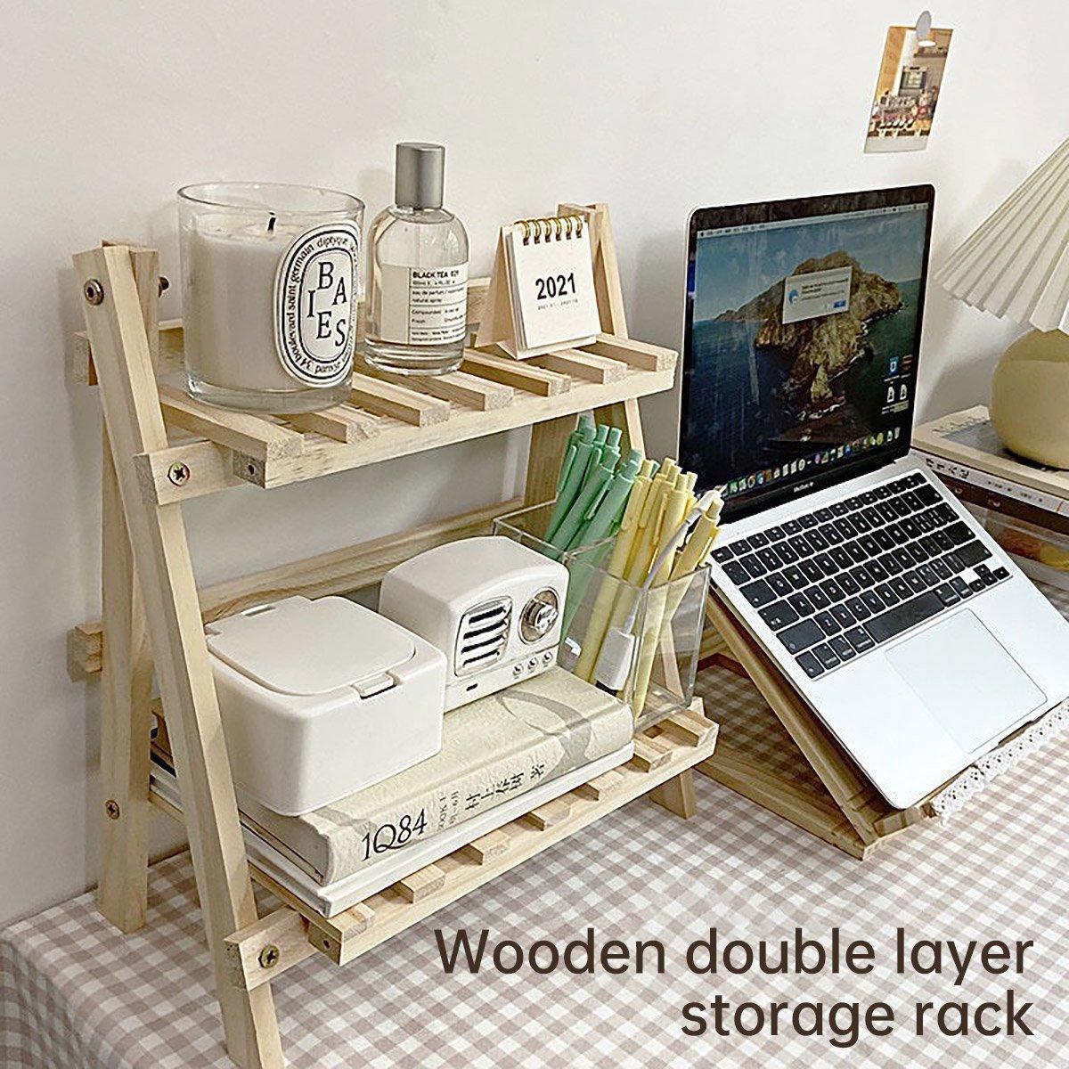 Wooden Double-Layer Desktop Storage Rack - 33 x 17.5 x 34.8 cm - view 5