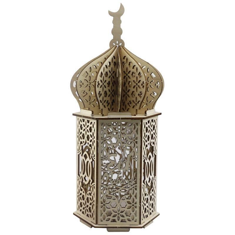 Wooden Eid LED Night Light Lantern - Eid Mubarak Lettering