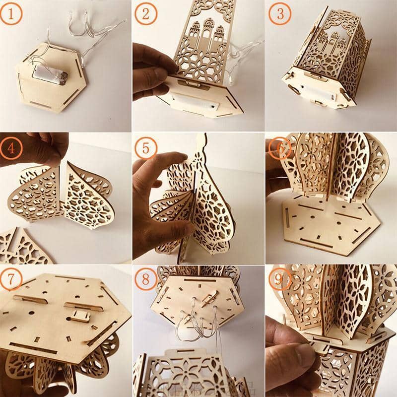 Wooden Eid LED Night Light Lantern - Eid Mubarak Lettering - view 4