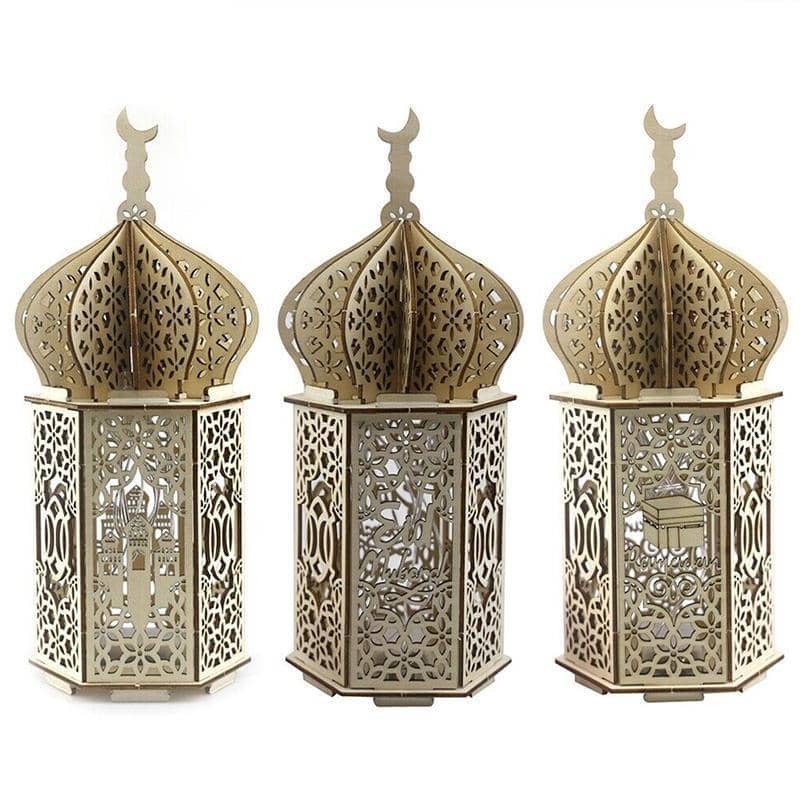 Wooden Eid LED Night Light Lantern - Kaaba and Ramadan Lettering - view 3