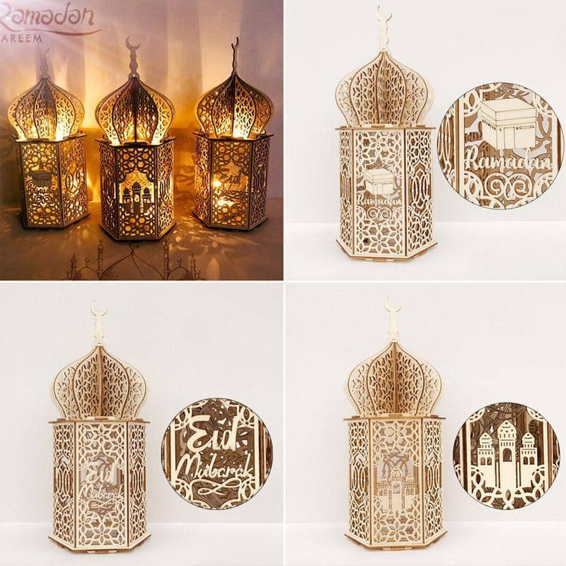 Wooden Eid LED Night Light Lantern - Kaaba and Ramadan Lettering - view 5