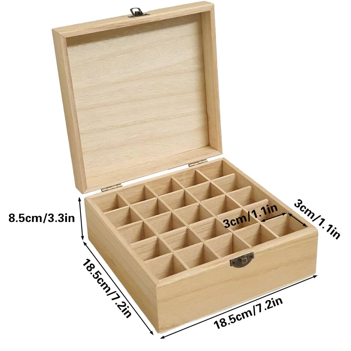 Wooden Essential Oil Storage Box with 25 Compartments and Metal Latch - view 3